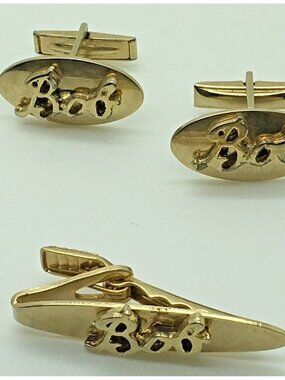 Cufflinks & Tie Bar Clip Set Bob Name Gold Tone Personalized